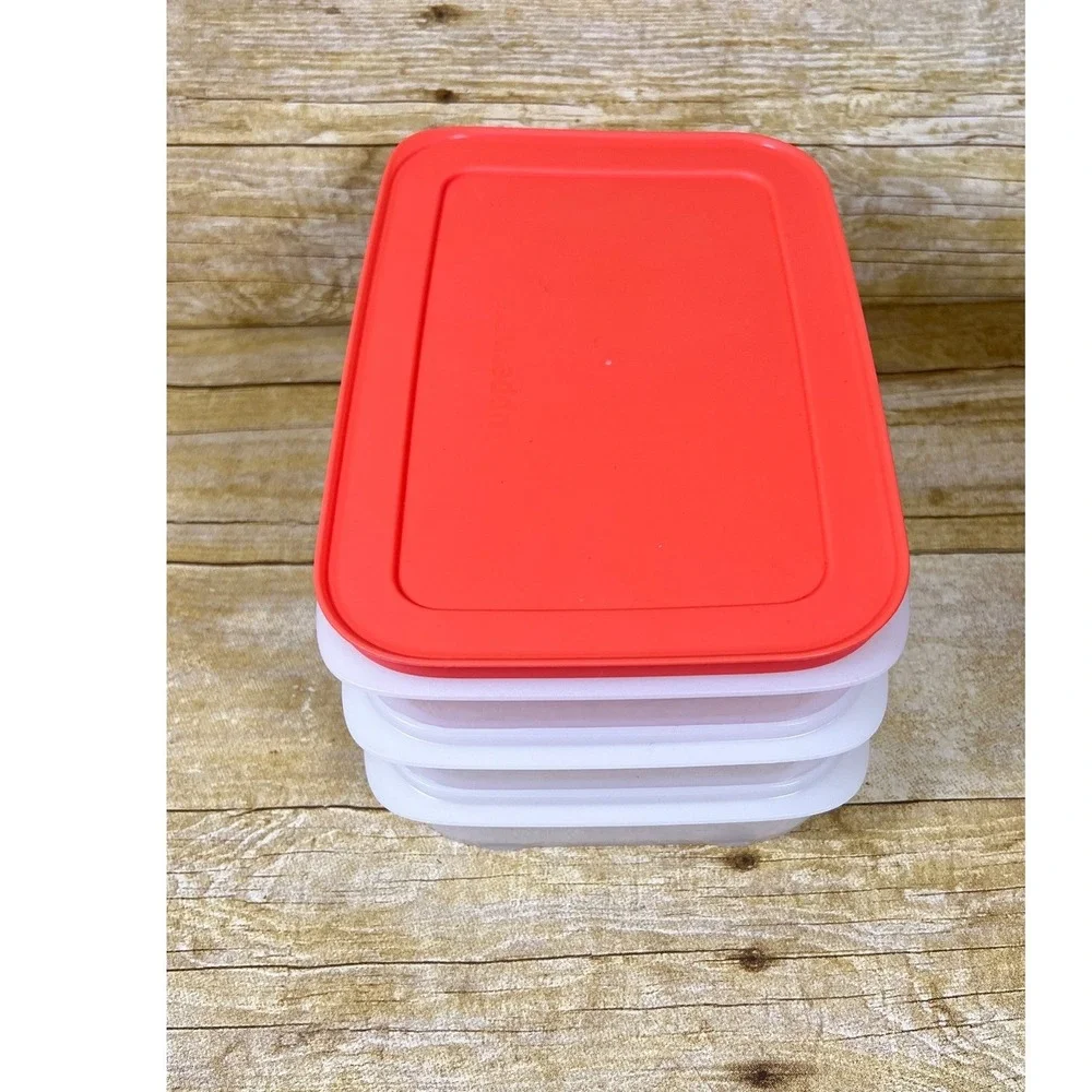 TUPPERWARE Freezer Mate Plus Stackables 3 Sheer Bottom Coral AIR Tight Seal